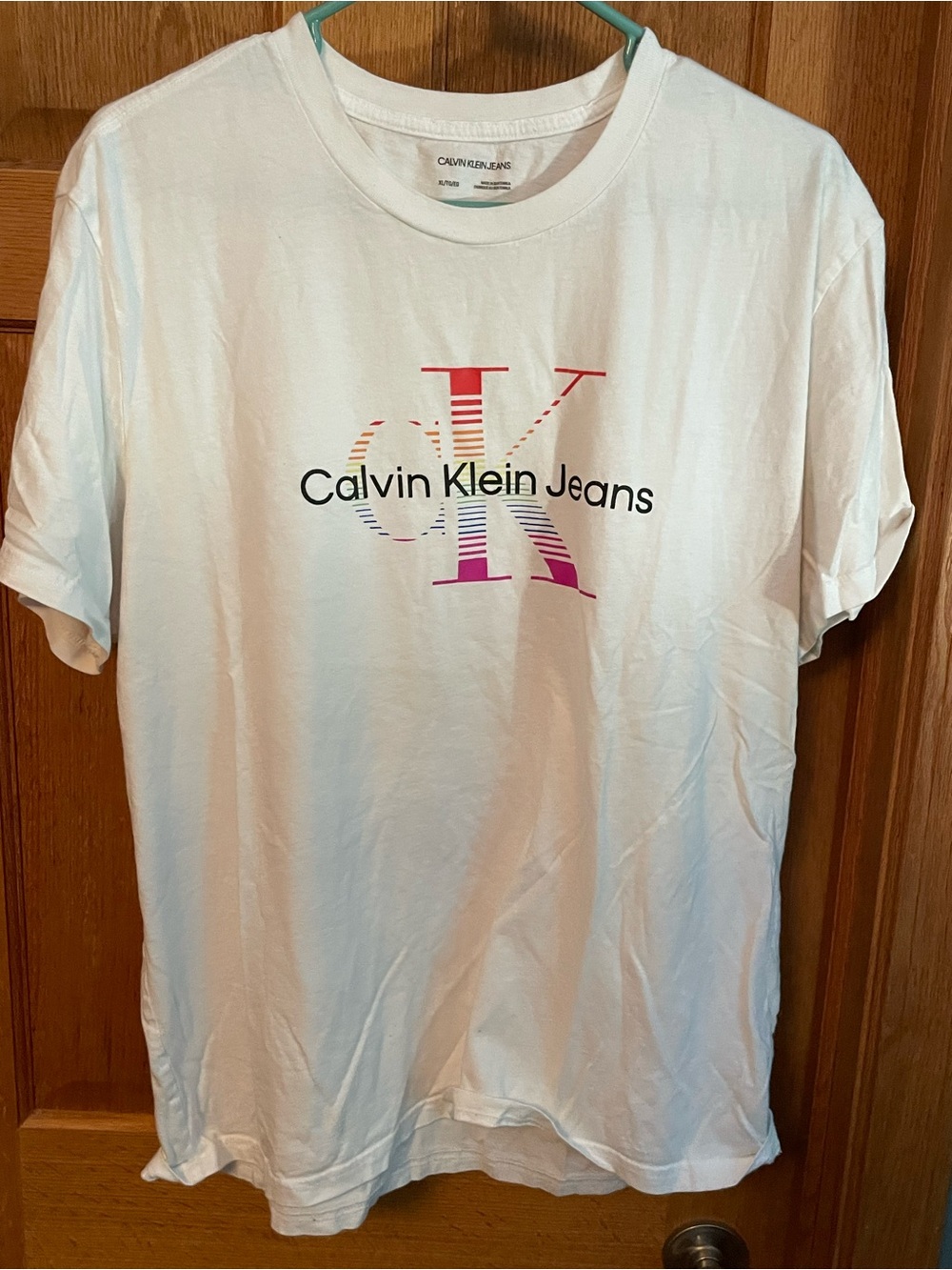 Calvin Klein Jeans White Tee with Multicolor CK Logo